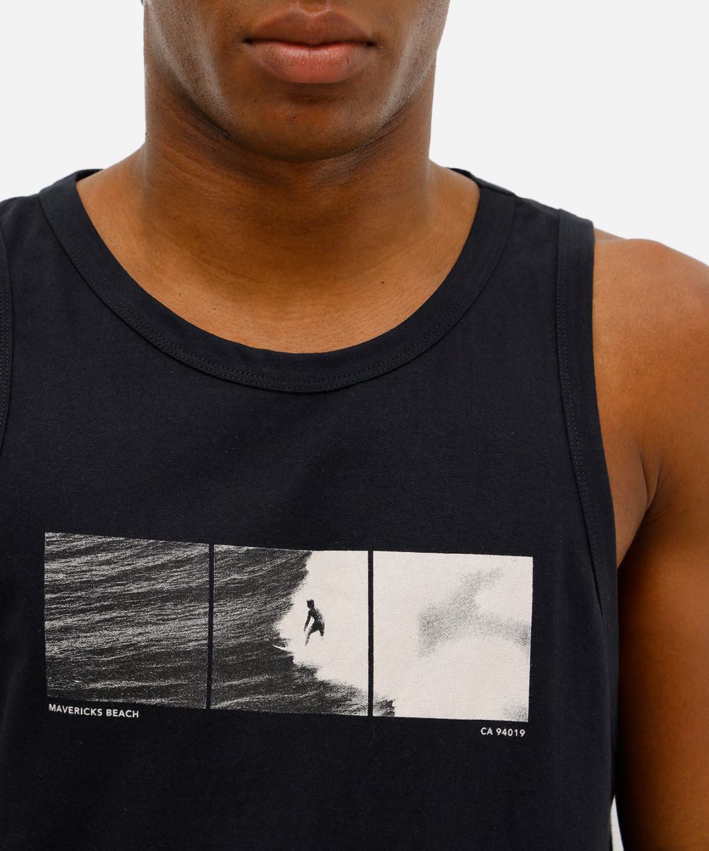 regata masculina de algodão estampada preta