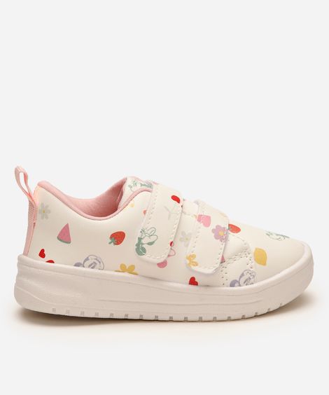 tênis casual infantil com velcro minnie branco