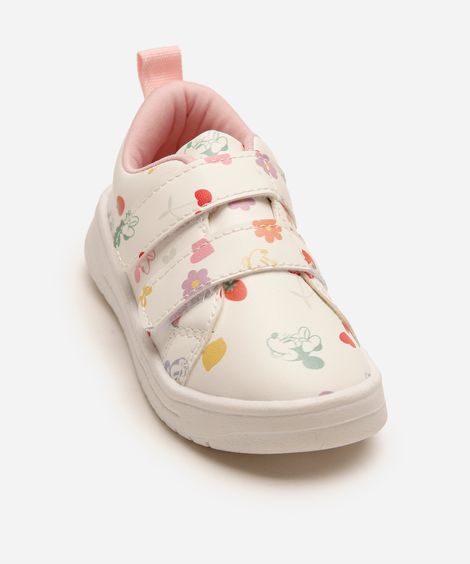 tênis casual infantil com velcro minnie branco