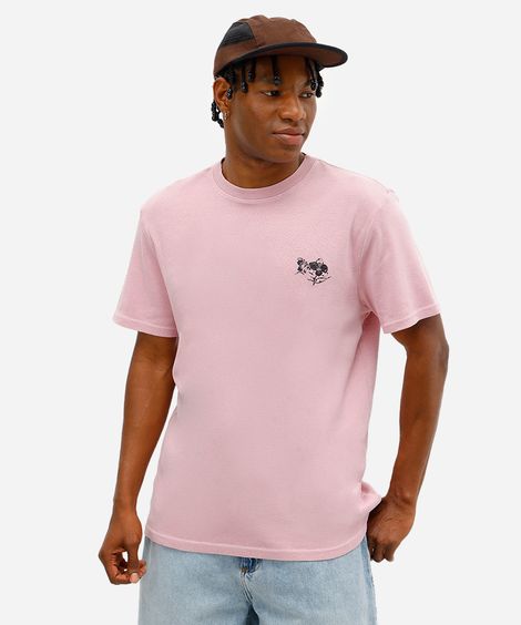 camiseta masculina de algodão floral estonada rosa