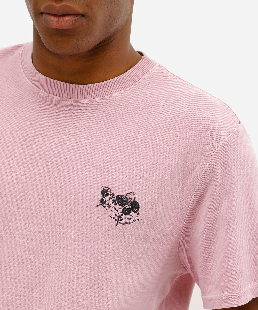 camiseta masculina de algodão floral estonada rosa