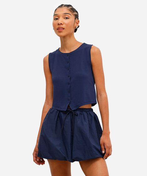 colete feminino de viscose com botões azul