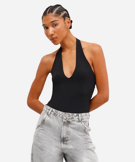 body feminino de poliamida frente única preto