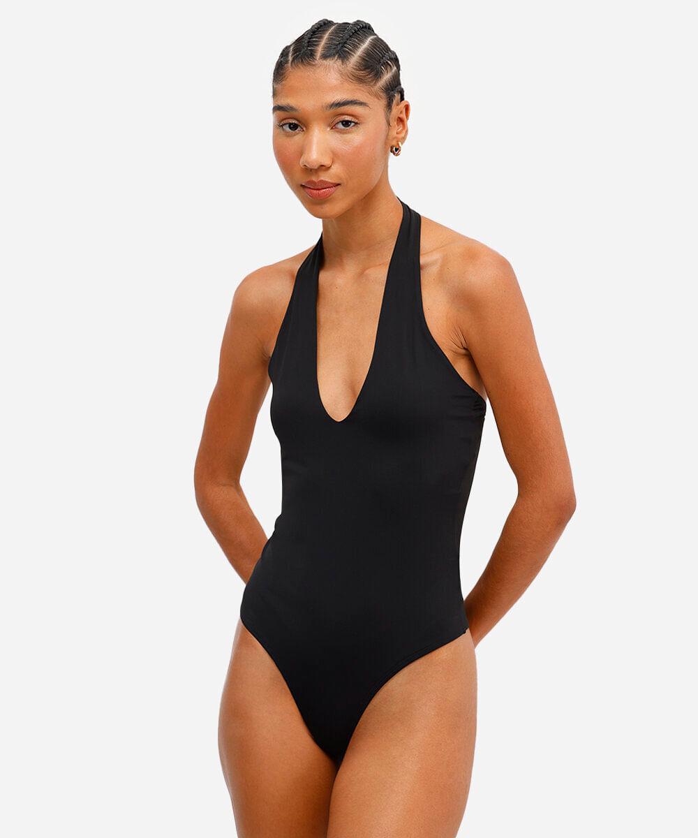 body feminino de poliamida frente única preto