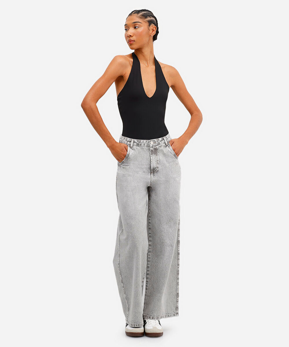 body feminino de poliamida frente única preto
