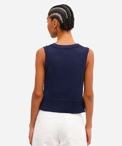 colete feminino de tricot texturizado azul