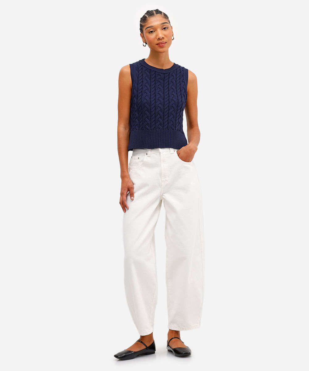 colete feminino de tricot texturizado azul