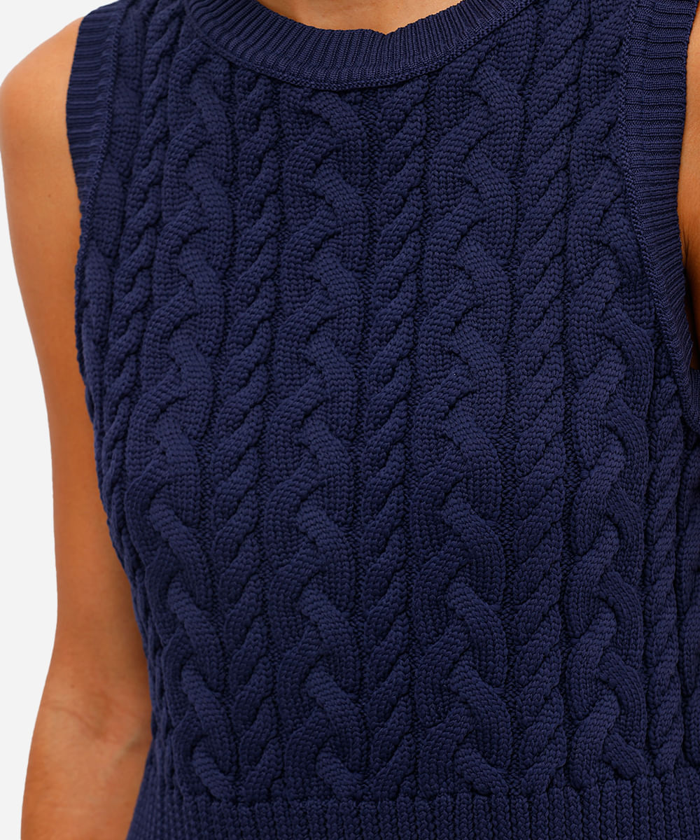 colete feminino de tricot texturizado azul