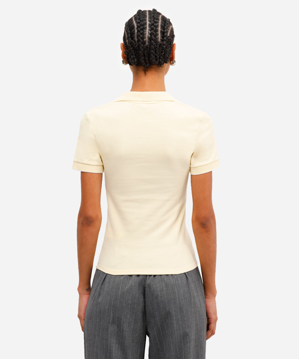 polo feminina manga curta canelada amarela