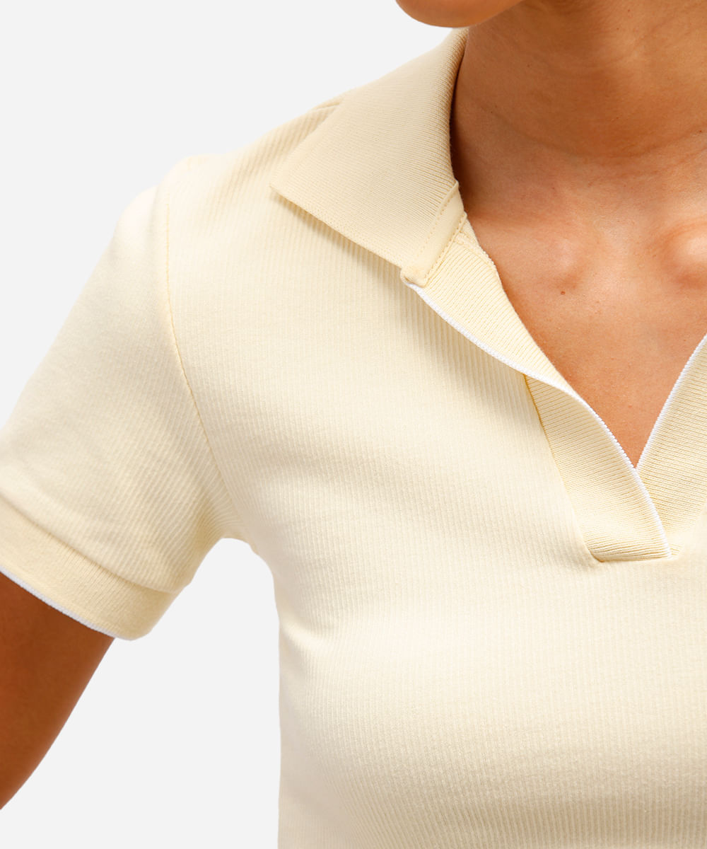 polo feminina manga curta canelada amarela