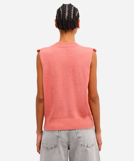 colete feminino de tricot com babados floral rosa