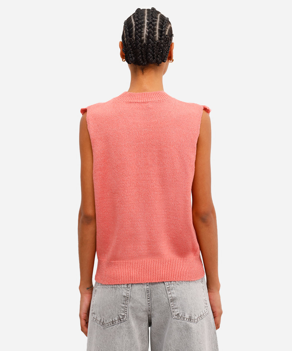 colete feminino de tricot com babados floral rosa
