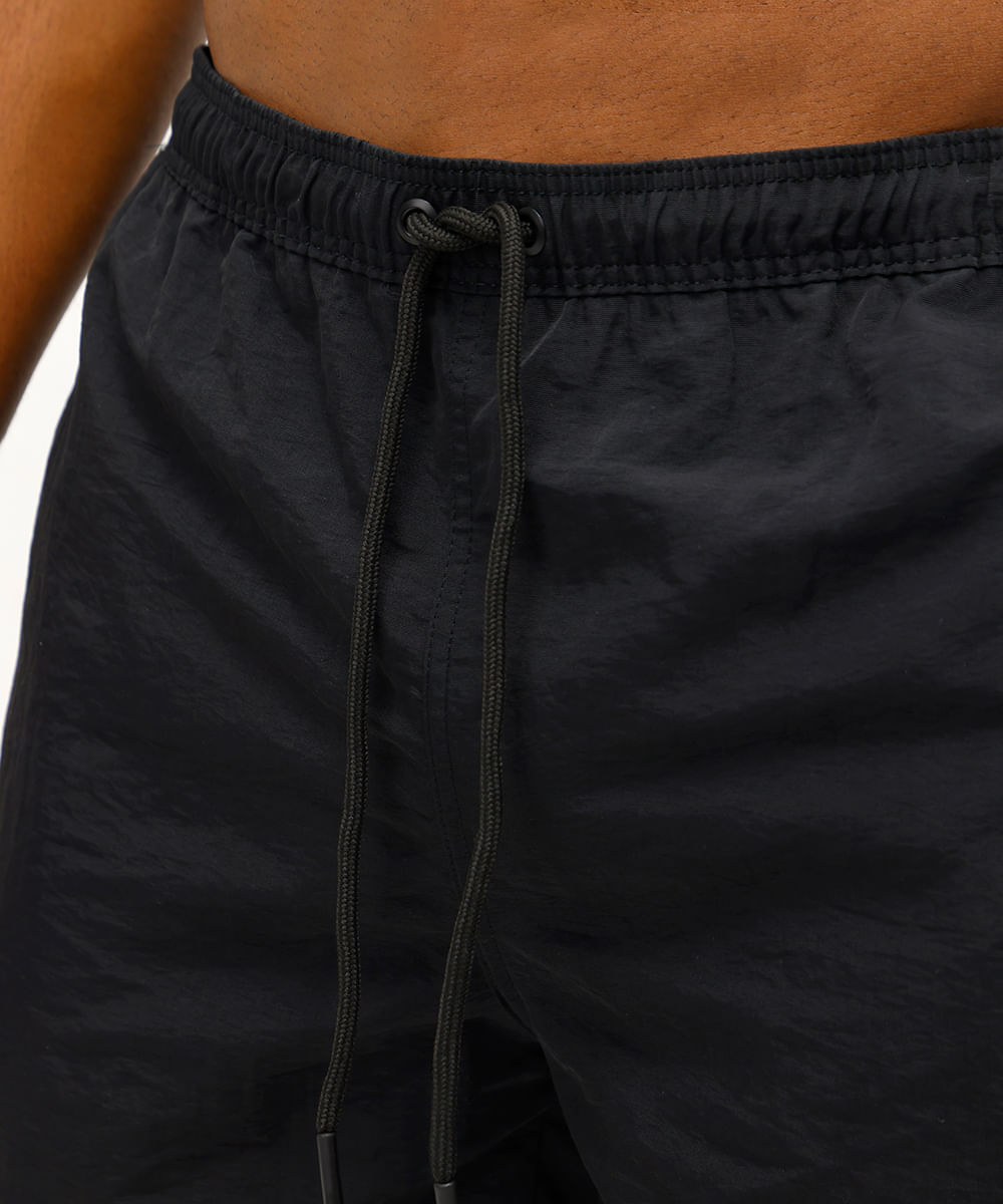 short masculino de poliamida cós elástico preto