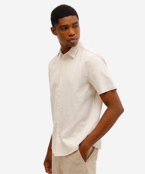 camisa comfort masculina texturizada manga curta bege