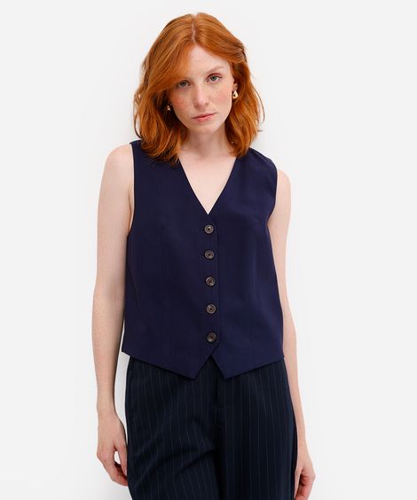 colete feminino de alfaiataria em viscose azul