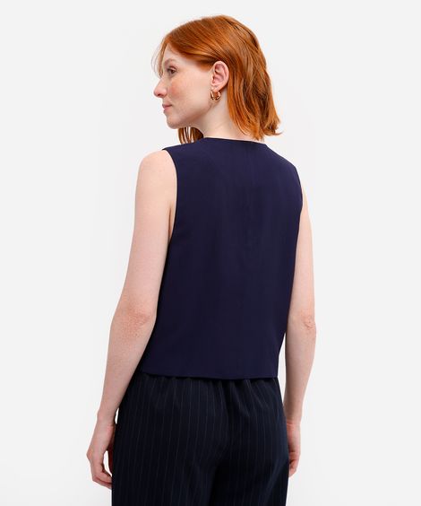 colete feminino de alfaiataria em viscose azul