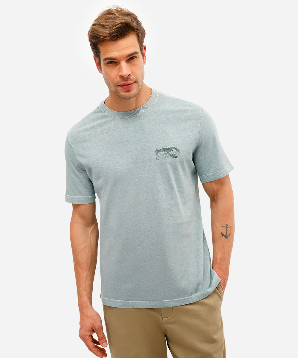 camiseta masculina de algodão lagosta estonada verde