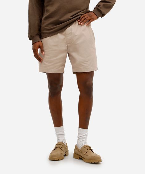 short masculino de sarja cós elástico bege