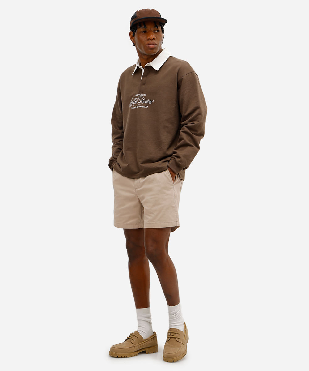short masculino de sarja cós elástico bege