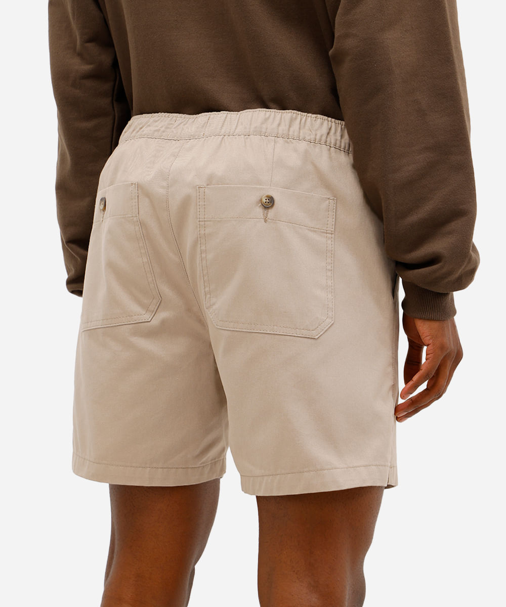 short masculino de sarja cós elástico bege