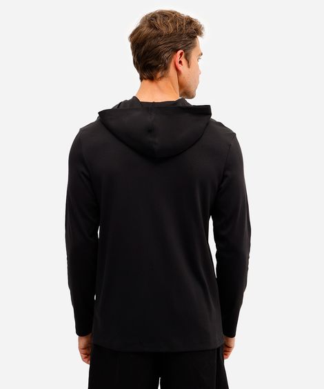 camiseta masculina de algodão peruano básica com capuz preta