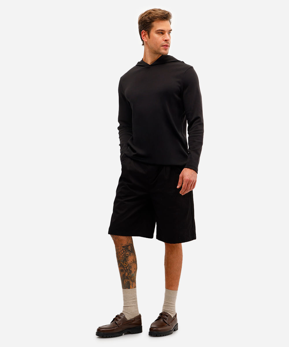 camiseta masculina de algodão peruano básica com capuz preta