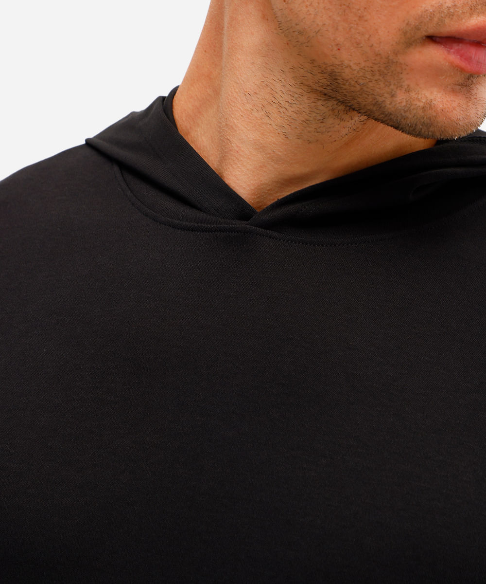 camiseta masculina de algodão peruano básica com capuz preta