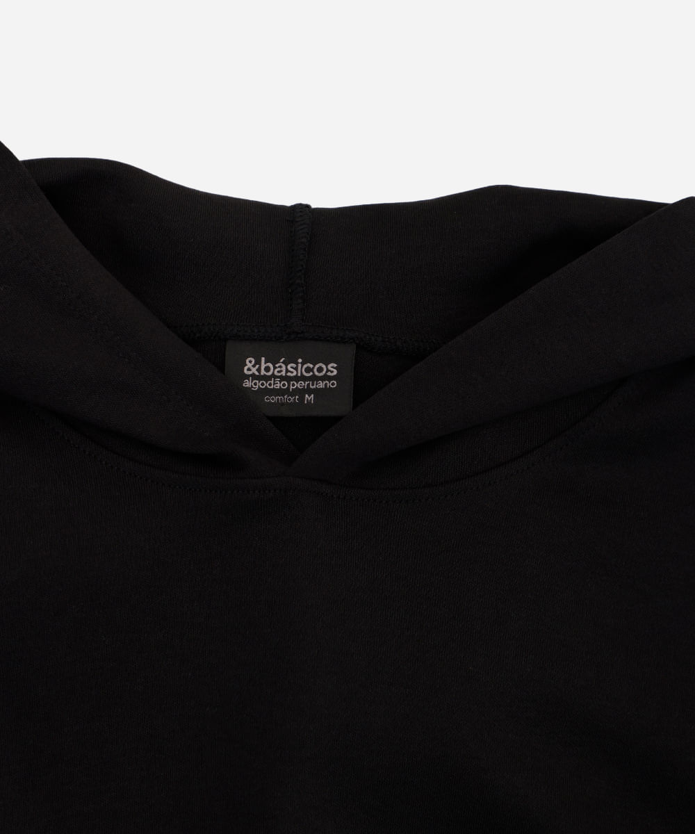 camiseta masculina de algodão peruano básica com capuz preta