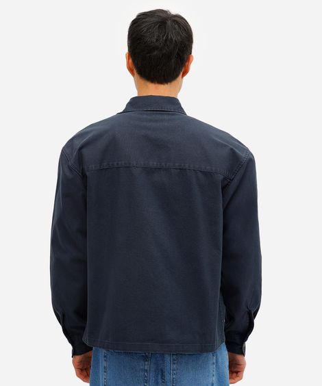 camisa overshirt masculina de sarja com bolsos estonada azul