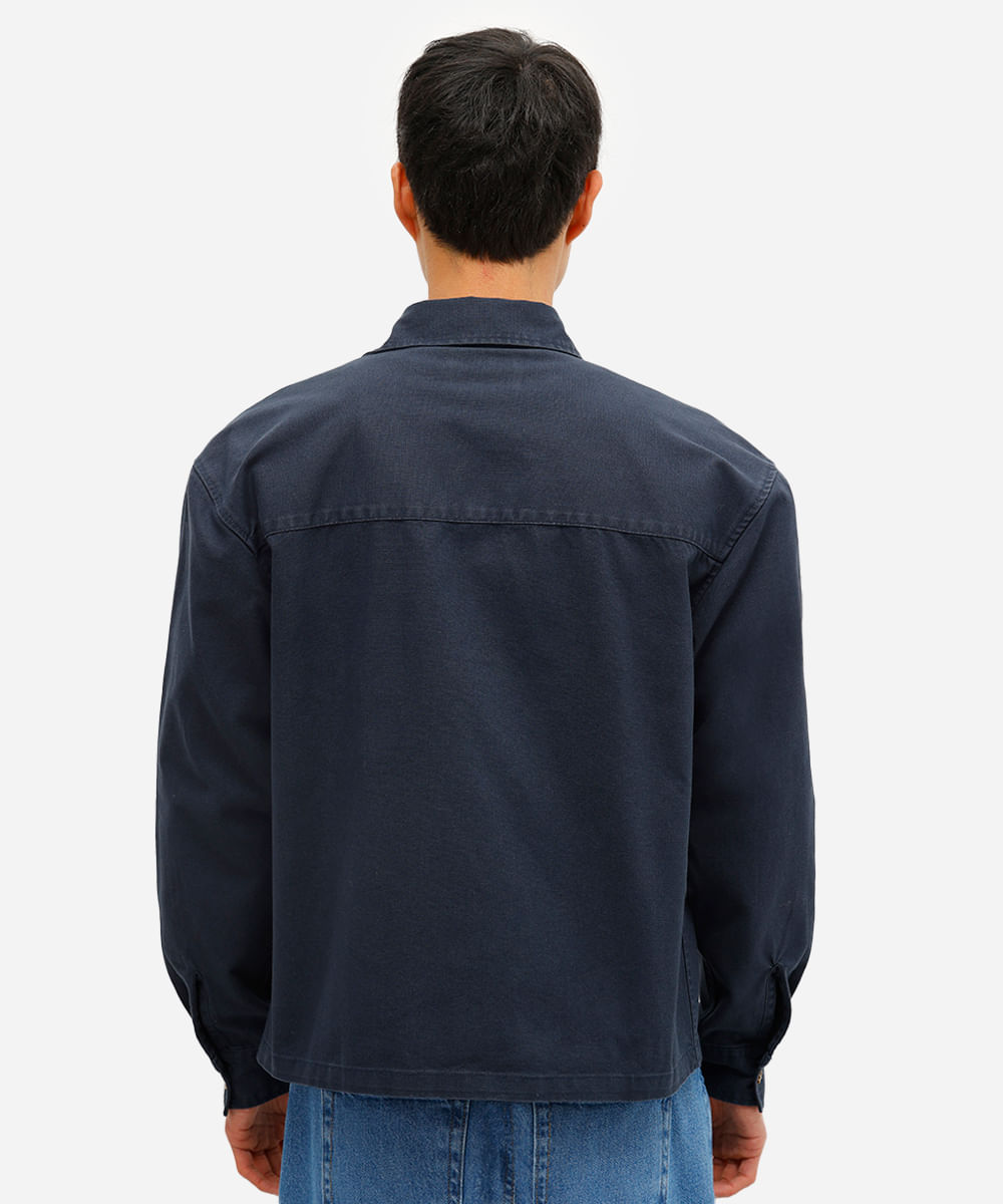 camisa overshirt masculina de sarja com bolsos estonada azul