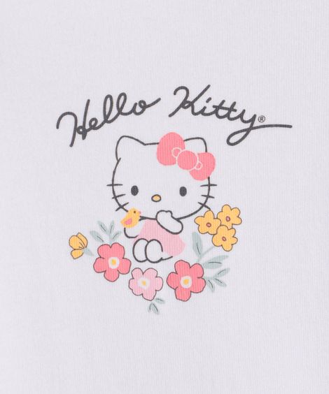 body infantil de algodão manga curta hello kitty off white