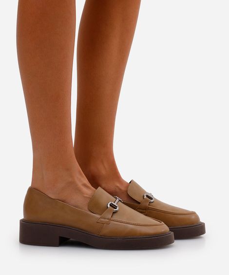 mocassim feminino com fivela oneself bege