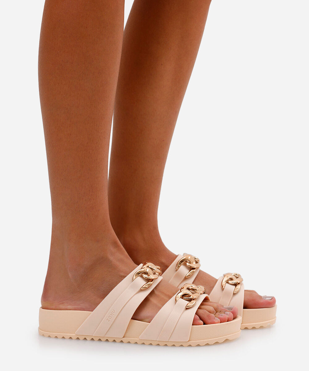 papete feminina com corrente zaxy off white