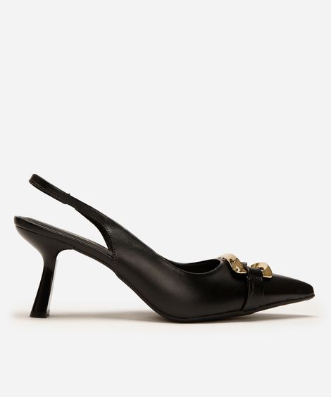 scarpin bico fino feminino com fivela oneself - preto