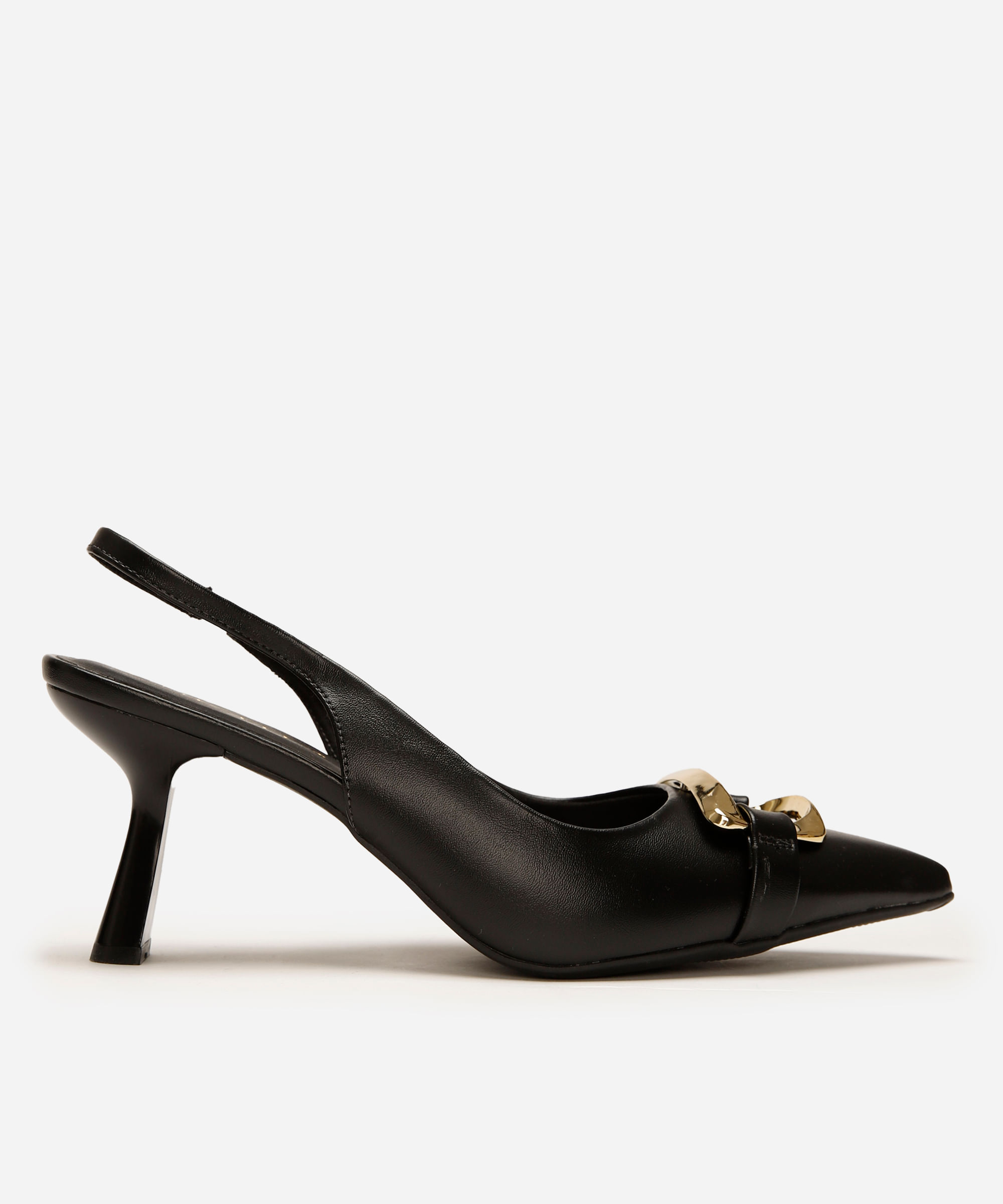 scarpin bico fino feminino com fivela oneself - preto
