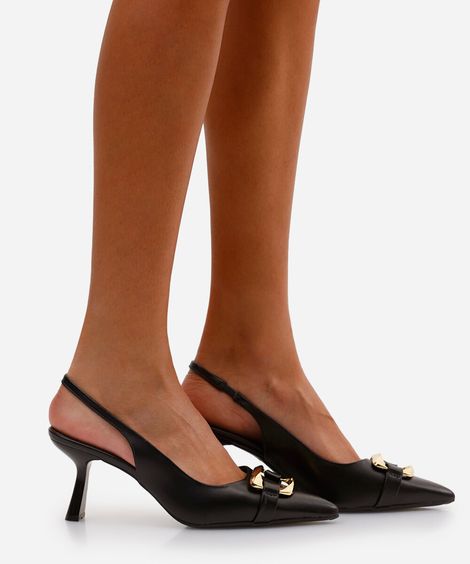 scarpin bico fino feminino com fivela oneself - preto