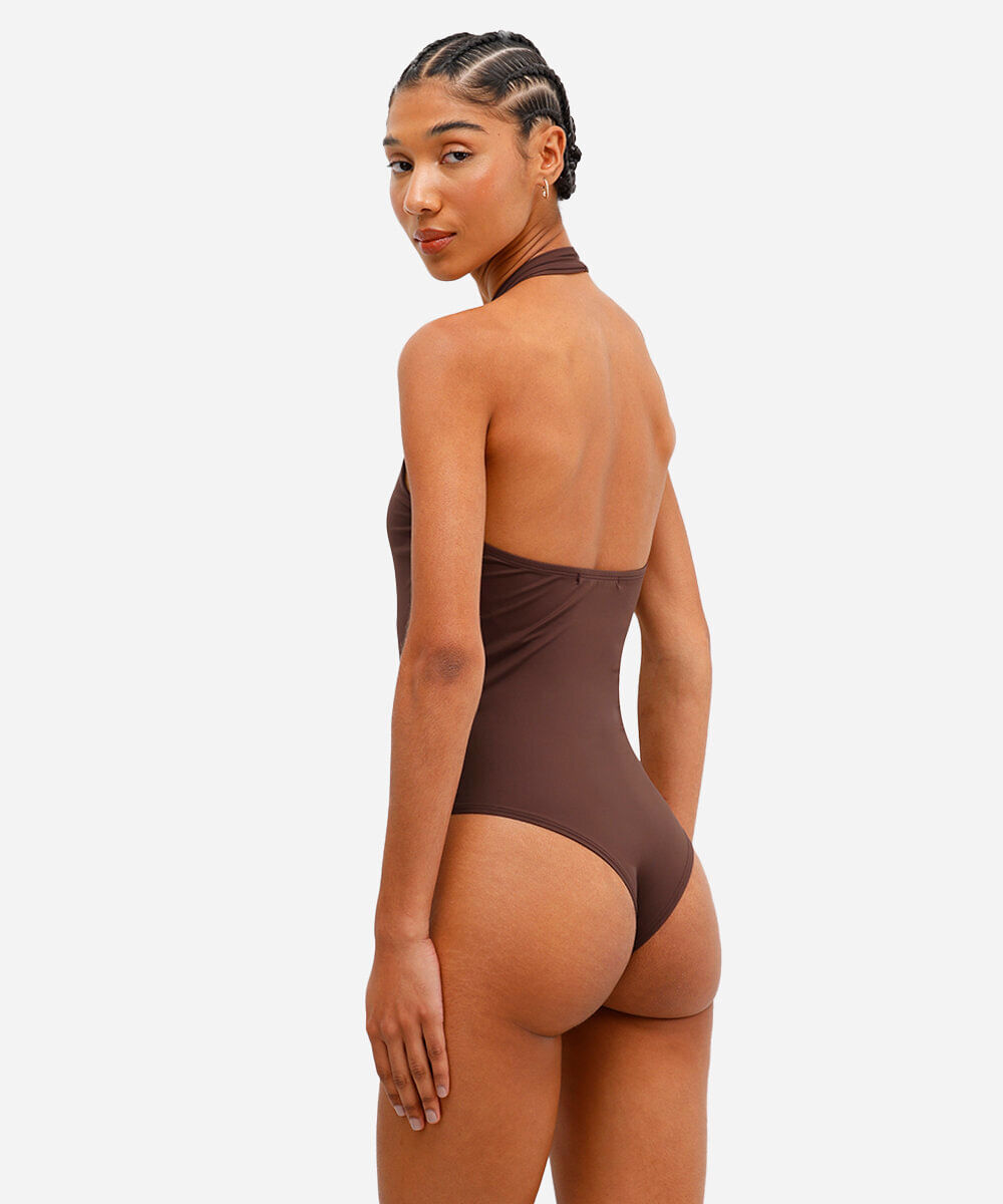body feminino de poliamida frente única marrom