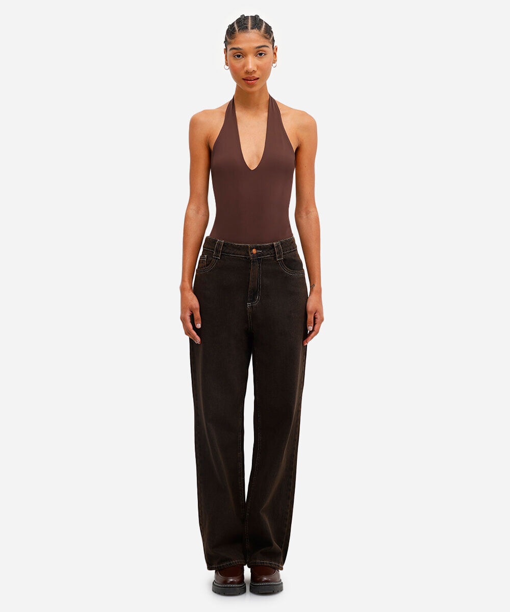 body feminino de poliamida frente única marrom