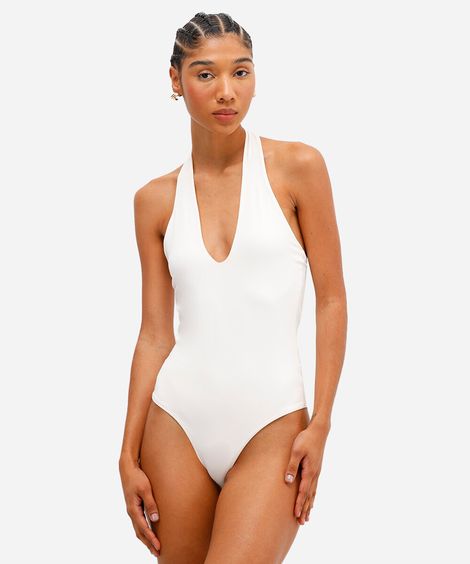 body feminino de poliamida frente única off white