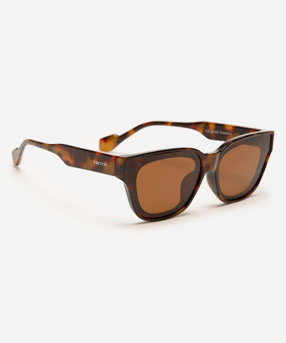 óculos de sol oval tartaruga triton marrom