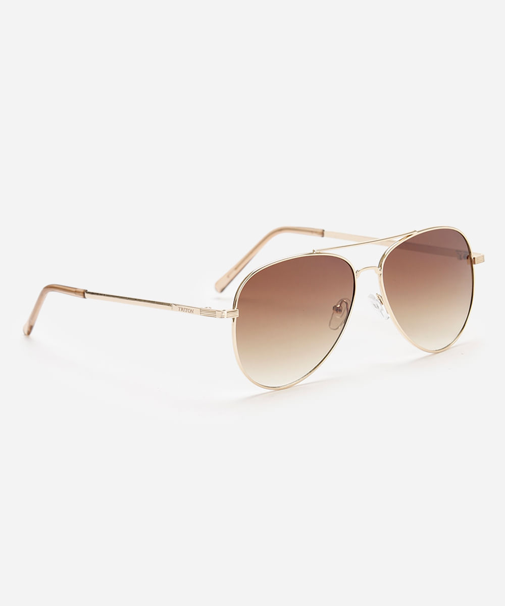 óculos de sol aviador unissex triton dourado