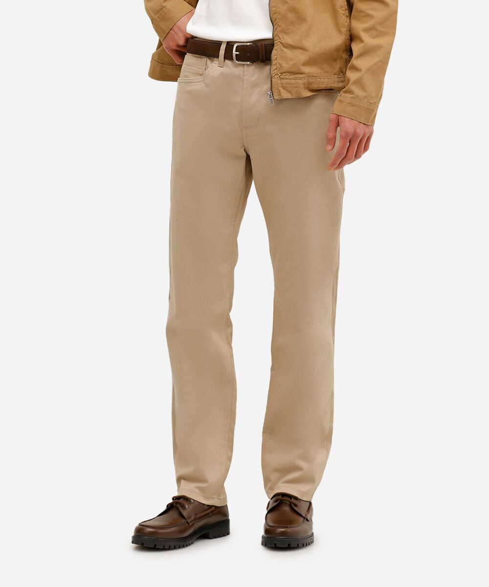 calça reta de sarja comfort bege