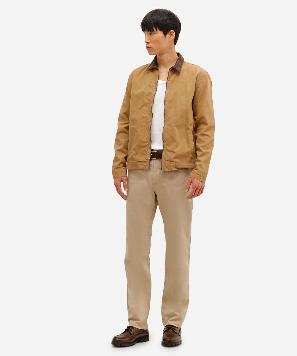 calça reta de sarja comfort bege