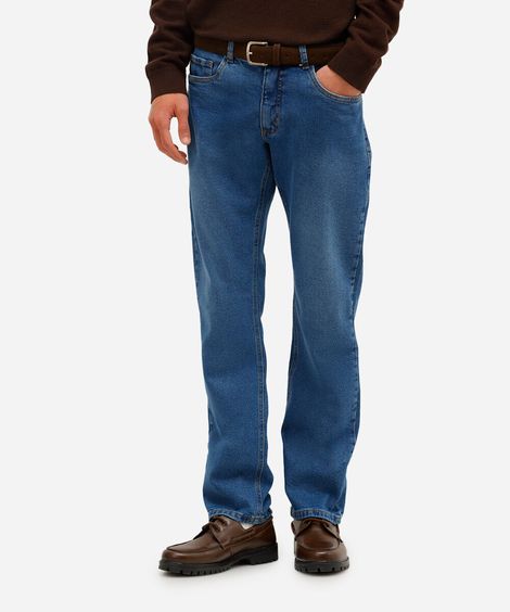 calça jeans reta azul escuro