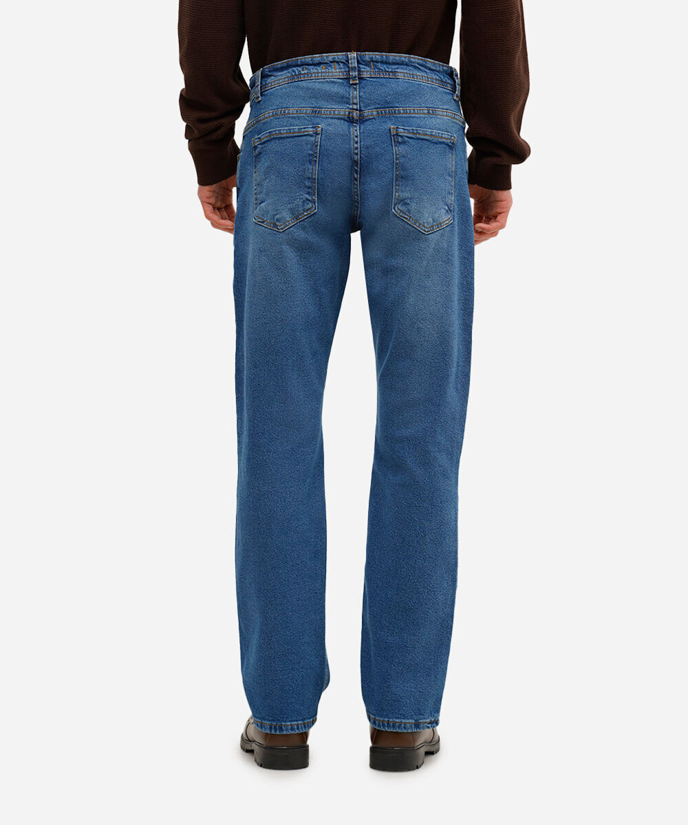 calça jeans reta azul escuro