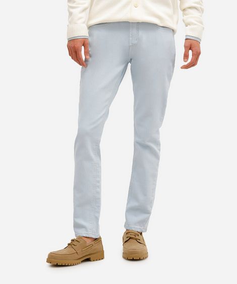 calça slim jeans com bolsos azul