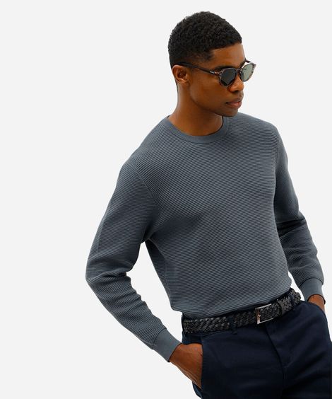 suéter masculino de tricot canelado azul