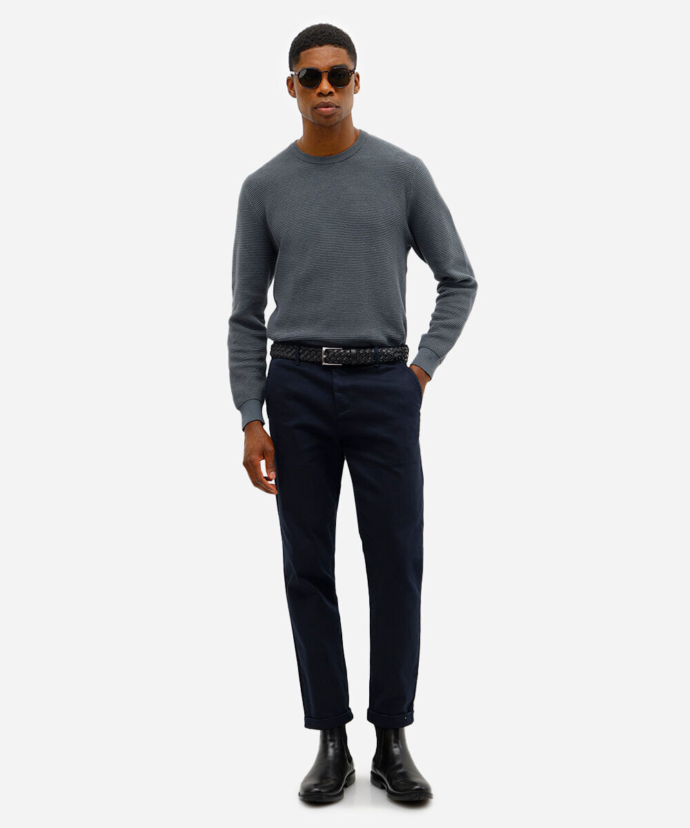 suéter masculino de tricot canelado azul