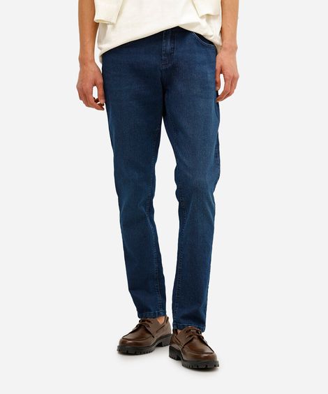 calça slim jeans com bolsos azul