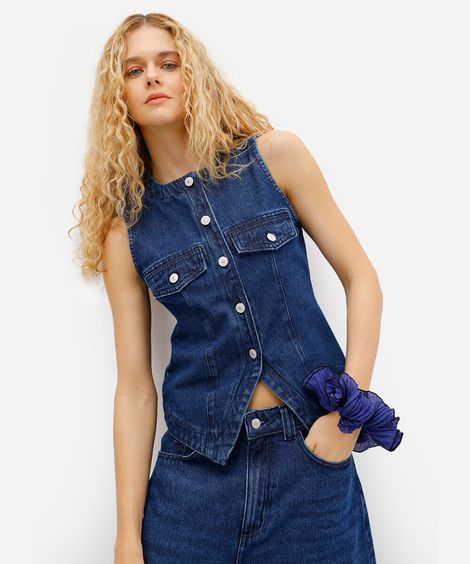 colete feminino jeans azul